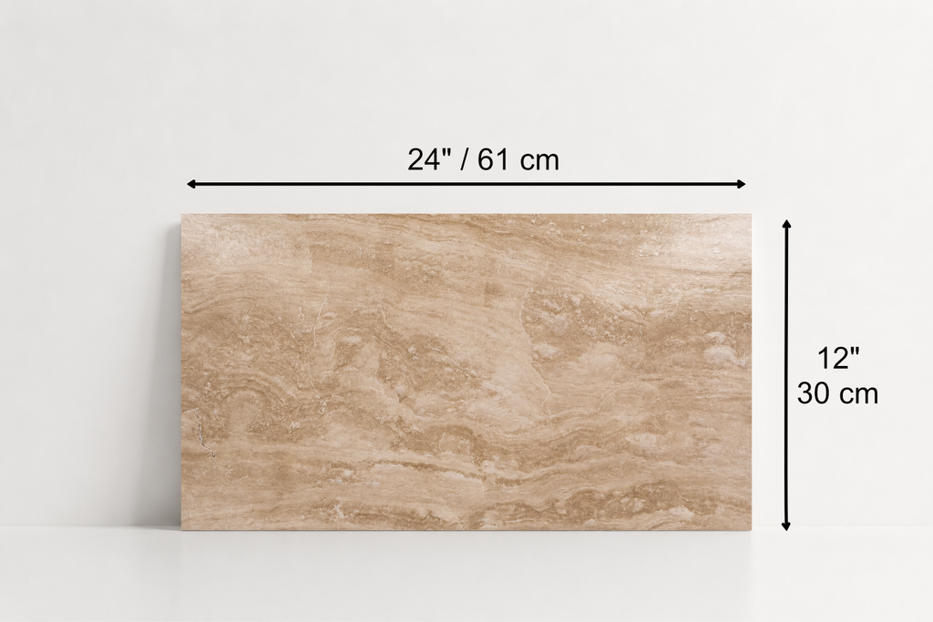TILE SERPENTINE POLISHED TRAVERTINE 12" x 24" x 3/4 CROSS CUT