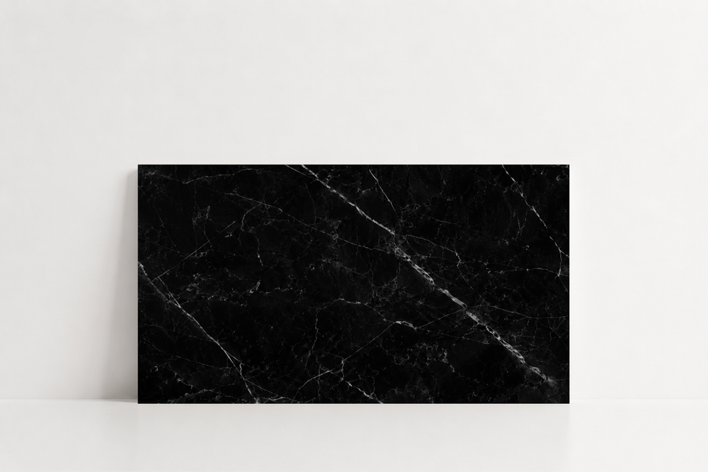 TILE BLACK POLISHED MARBLE 12" x 24" x 3/4" VEIN CUT