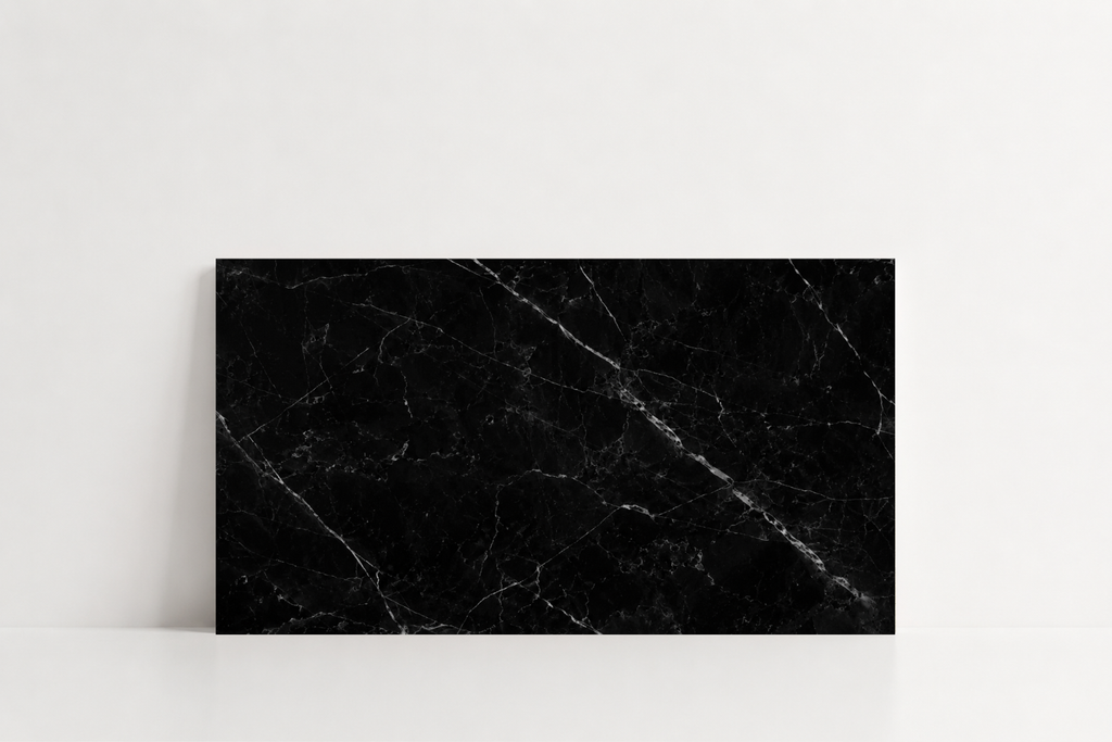 TILE BLACK POLISHED MARBLE 12" x 24" x 3/8" VEIN CUT