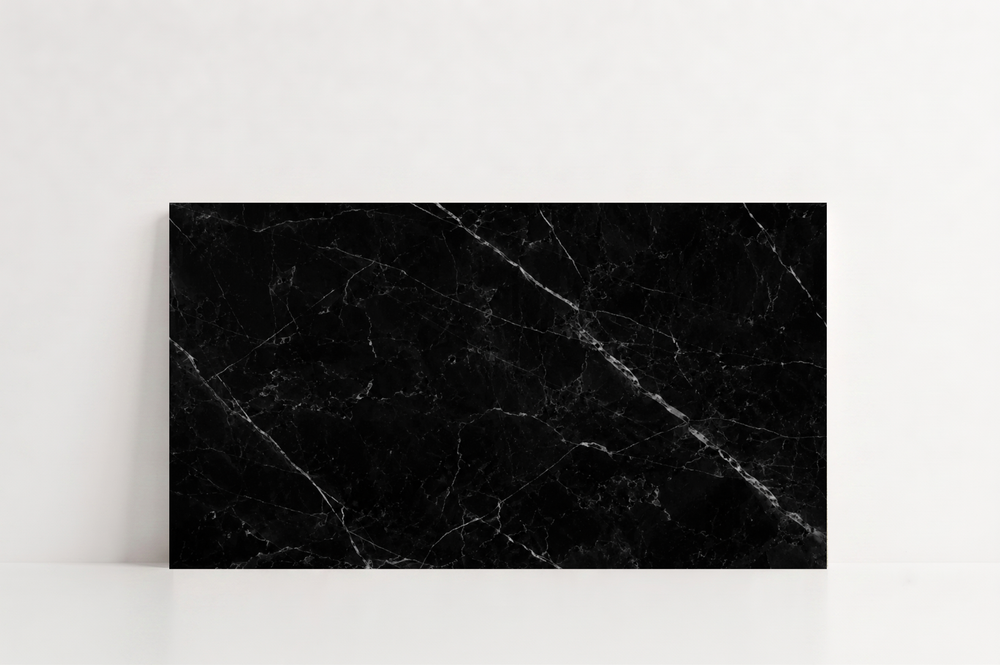 TILE BLACK POLISHED MARBLE 18" x 36" x 3/4" VEIN CUT
