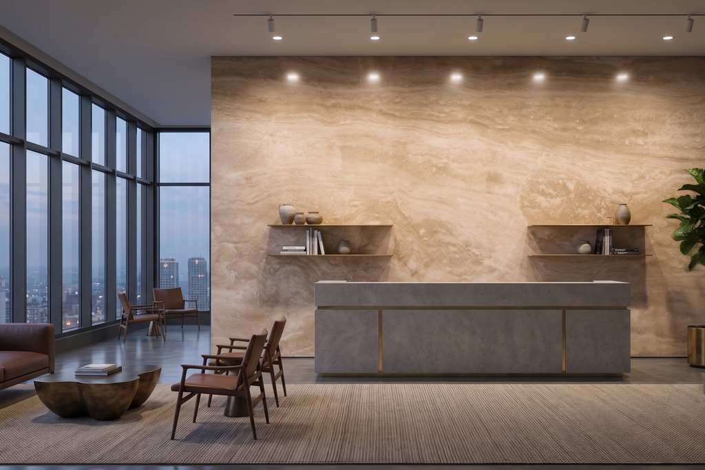 SLAB SERPENTINE POLISHED TRAVERTINE 71" x 100" x 3/4" CROSS CUT