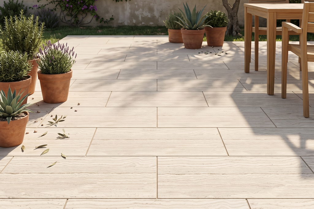 PAVERS BEIGE HONED TRAVERTINE 12" X 24" X 1 1/4" VEIN CUT