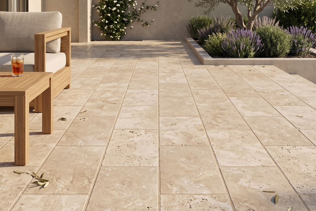 PAVERS BEIGE HONED TRAVERTINE 12" X 24" X 1 1/4" CROSS CUT