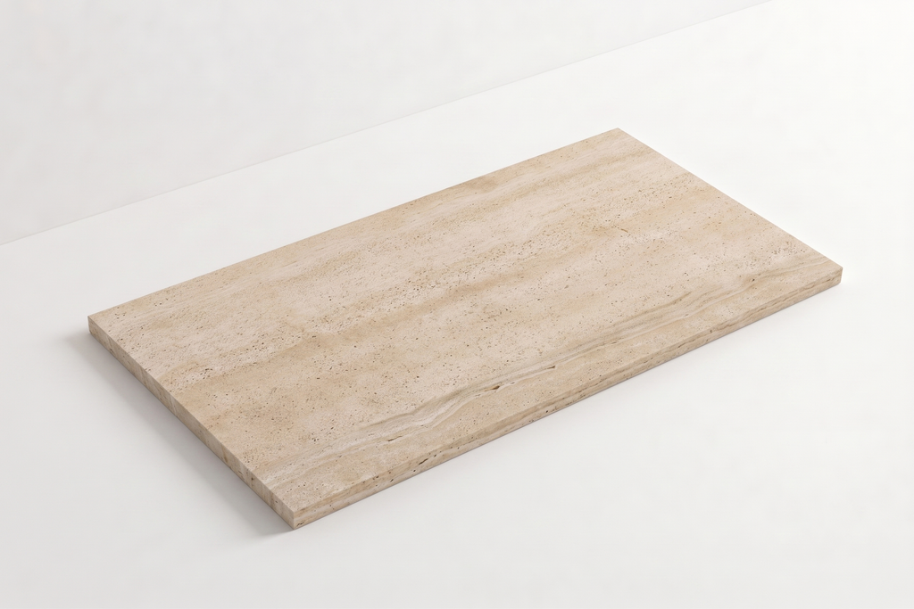 PAVERS BEIGE SANDBLASTED TRAVERTINE 12" X 24" X 1 1/4" VEIN CUT