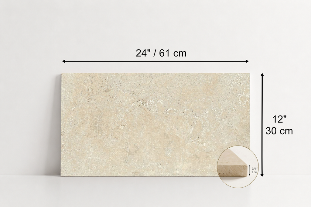 TILE BEIGE HAMMERED TRAVERTINE 12" x 24" x 3/4 CROSS CUT