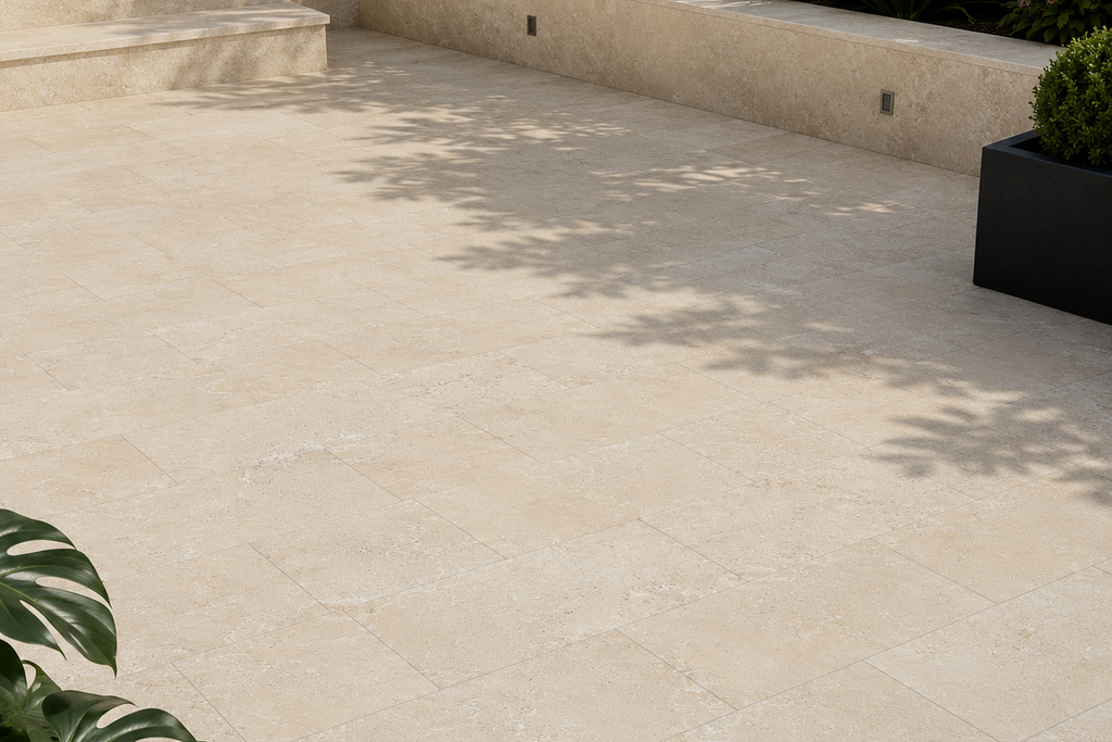 PAVERS BEIGE HAMMERED TRAVERTINE 6" X 12" X 1 1/4" CROSS CUT