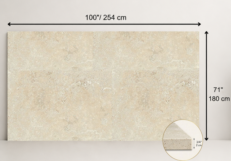 SLAB BEIGE HAMMERED TRAVERTINE 71" x 100" x 3/4" CROSS CUT