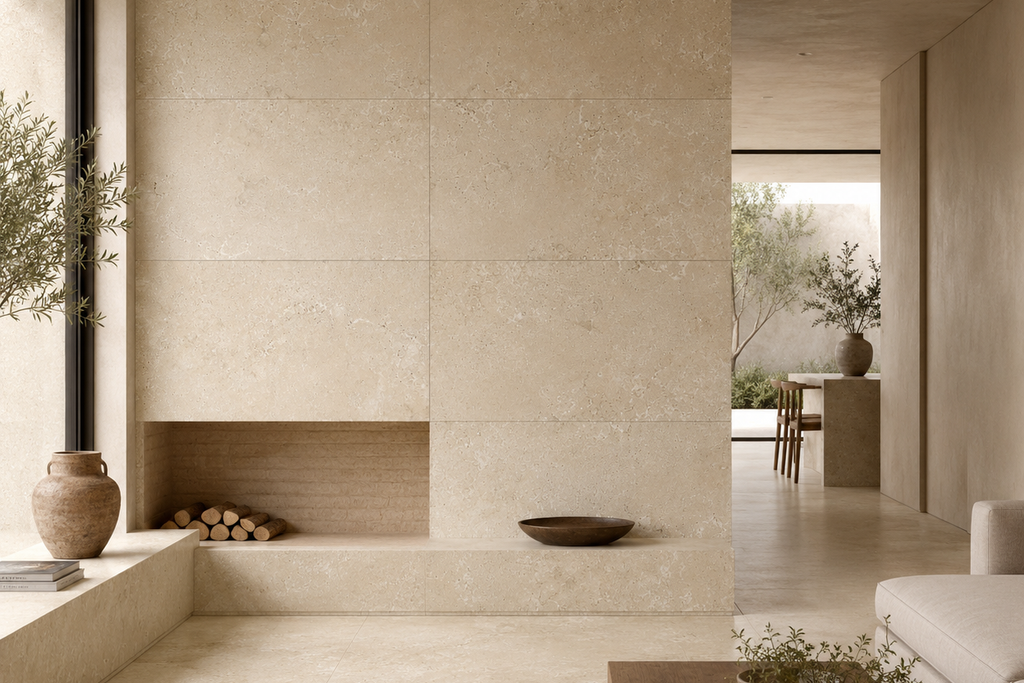 SLAB BEIGE HAMMERED TRAVERTINE 71" x 100" x 3/4" CROSS CUT