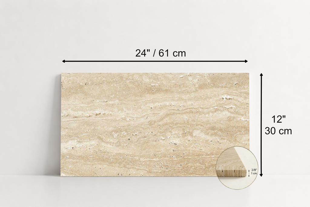 TILE BEIGE HAMMERED TRAVERTINE 12" x 24" x 3/8 VEIN CUT