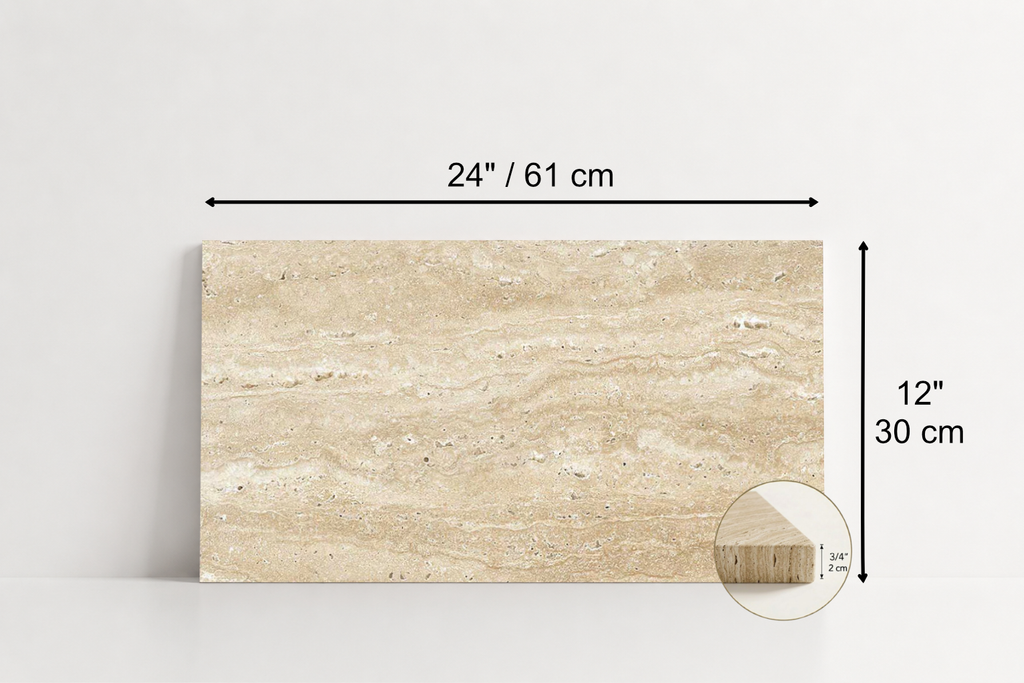 TILE BEIGE HAMMERED TRAVERTINE 12" x 24" x 3/4 VEIN CUT