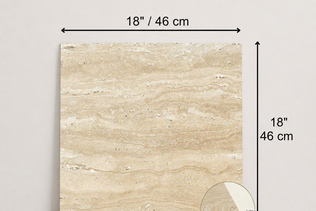 TILE BEIGE HAMMERED TRAVERTINE 18" x 18" x 3/8 VEIN CUT