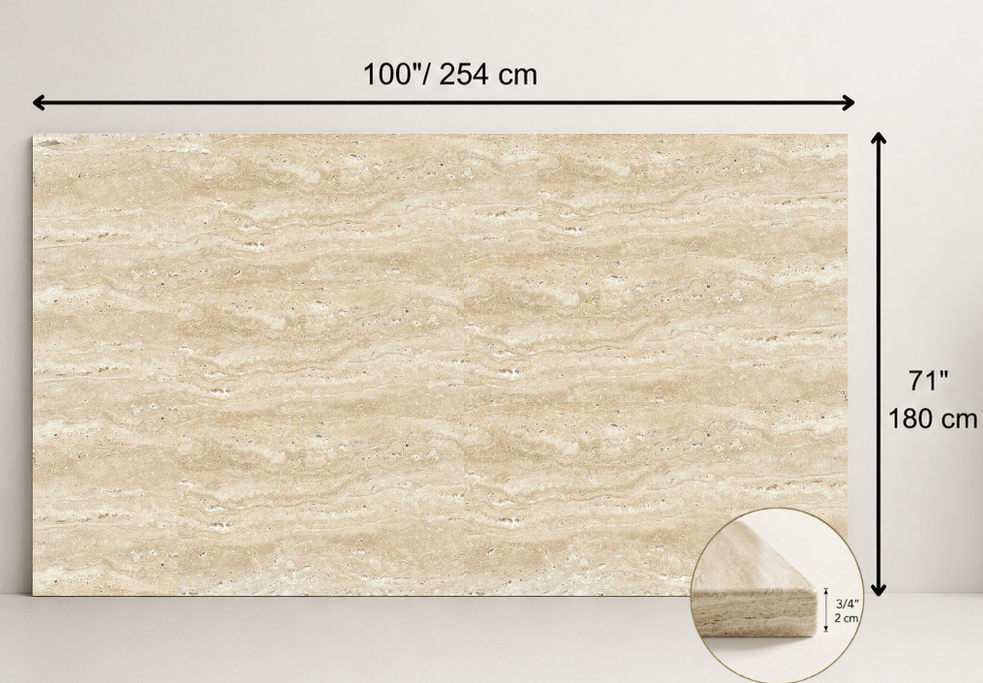 SLAB BEIGE HAMMERED TRAVERTINE 71" x 100" x 3/4" VEIN CUT