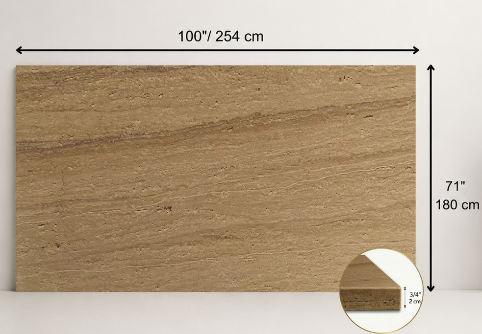 SLAB BEIGE HAMMERED TRAVERTINE 71" x 100" x 3/4" VEIN CUT