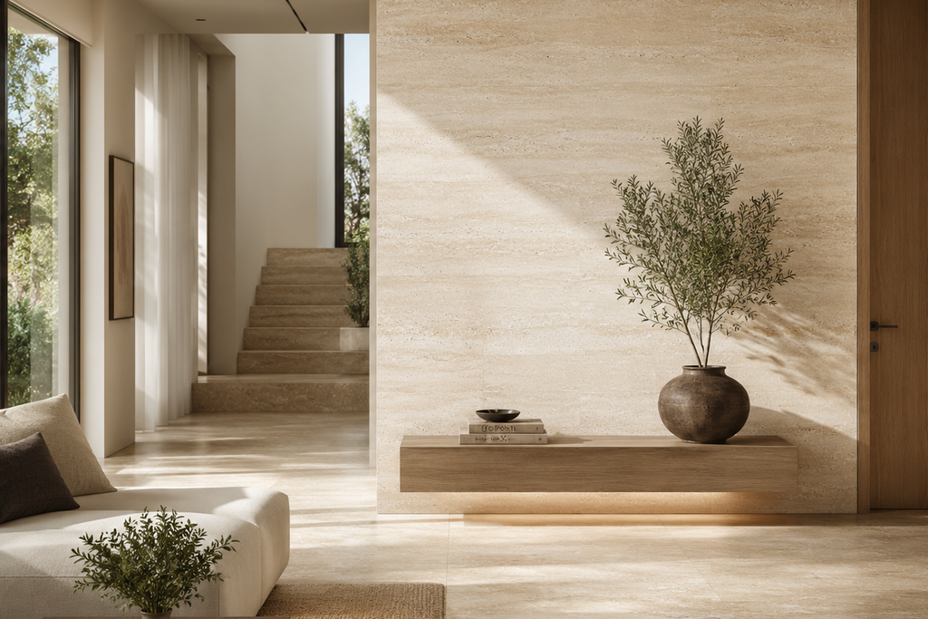 SLAB BEIGE HAMMERED TRAVERTINE 71" x 100" x 3/4" VEIN CUT