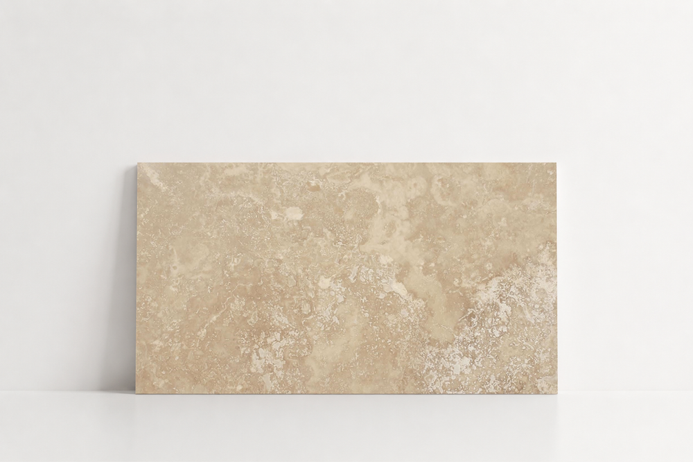 TILE BEIGE HONED TRAVERTINE 12" x 24" x 3/4 CROSS CUT