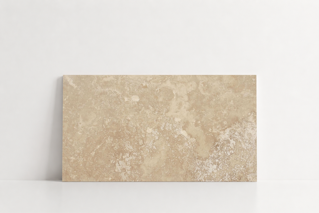 TILE BEIGE HONED TRAVERTINE 12" x 24" x 3/4 CROSS CUT