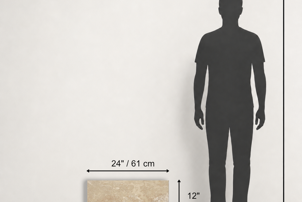 TILE BEIGE HONED TRAVERTINE 12" x 24" x 3/4 CROSS CUT