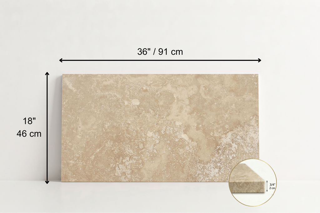 TILE BEIGE HONED TRAVERTINE 18" x 36" x 3/4 CROSS CUT