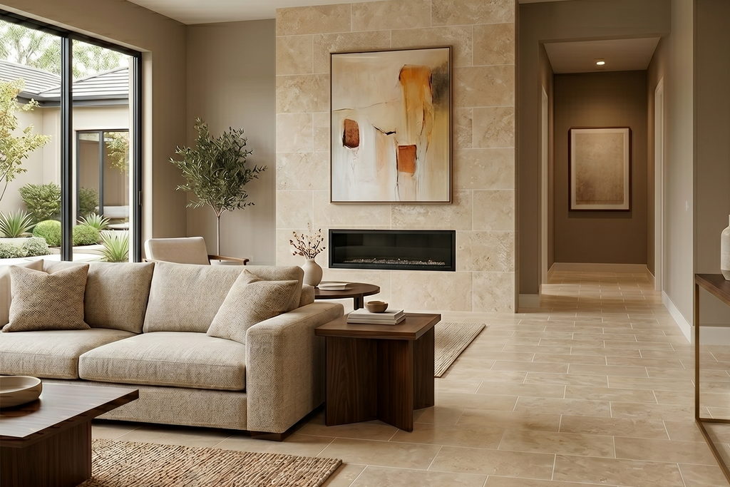 TILE BEIGE HONED TRAVERTINE 18" x 36" x 3/4 CROSS CUT