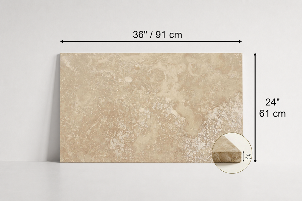 TILE BEIGE HONED TRAVERTINE 24" x 36" x 3/4 CROSS CUT