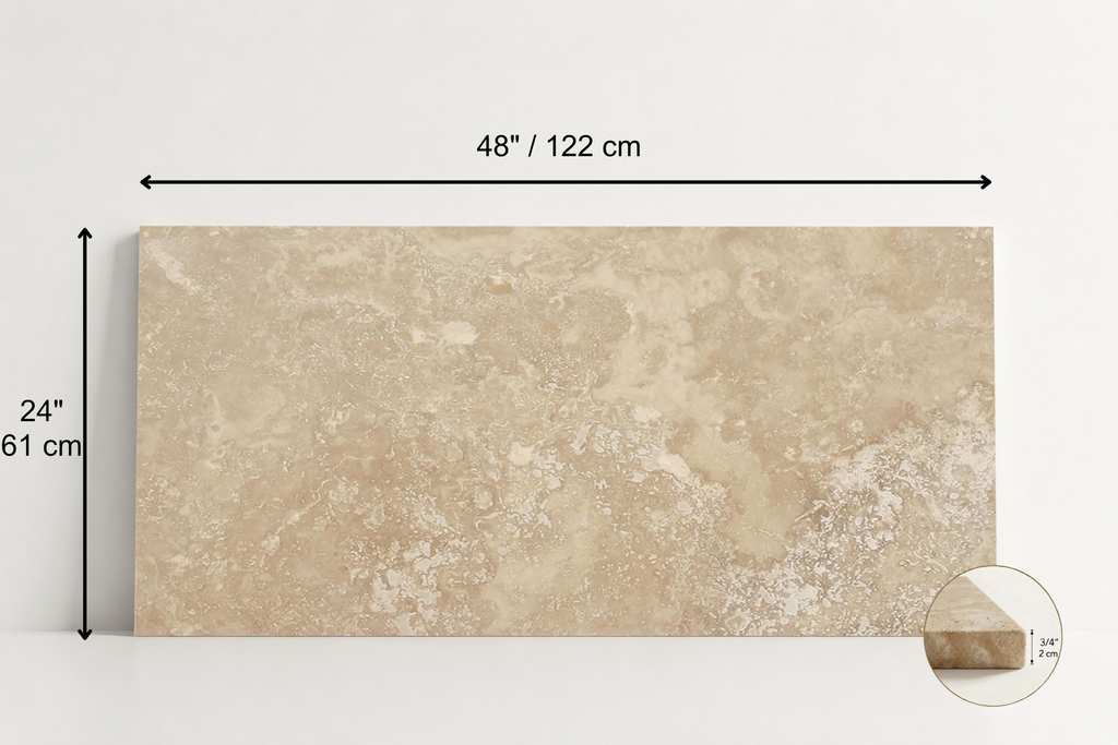 TILE BEIGE HONED TRAVERTINE 24" x 48" x 3/4 CROSS CUT