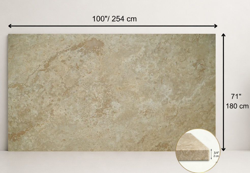 SLAB BEIGE HONED TRAVERTINE 71" x 100" x 3/4" CROSS CUT