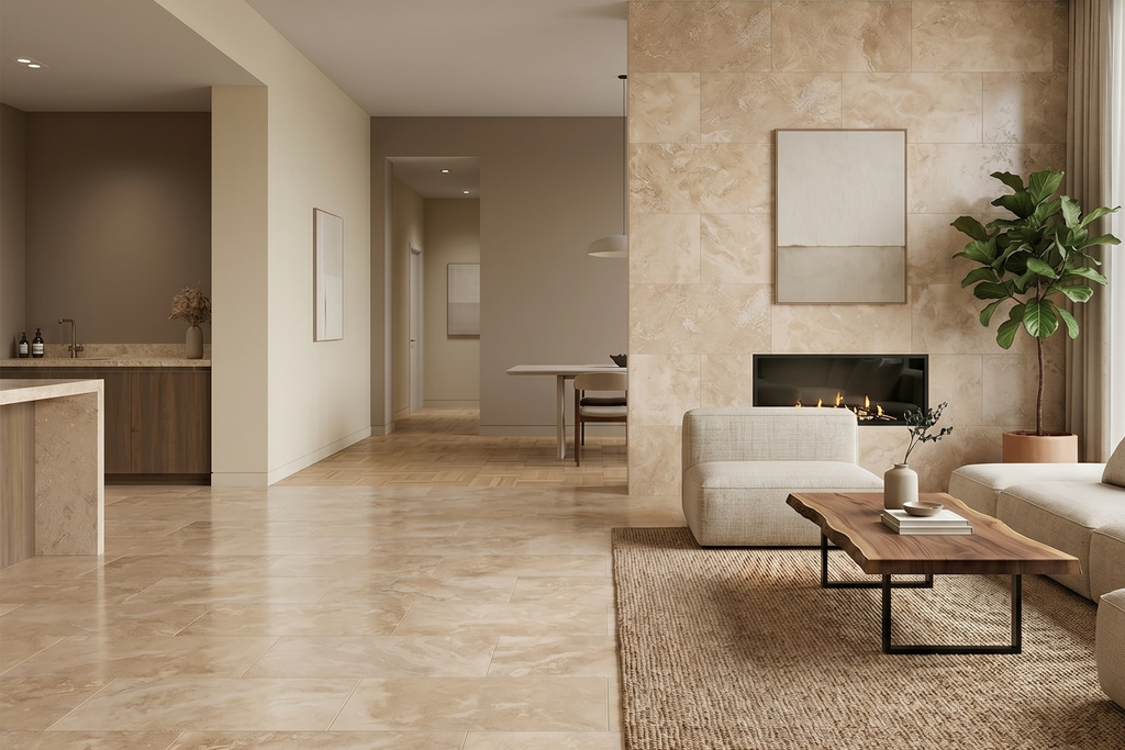 TILE BEIGE HONED TRAVERTINE 18" x 18" x 3/8 CROSS CUT
