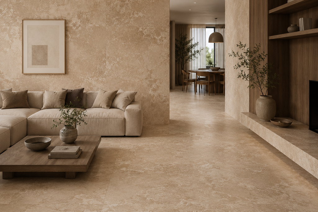 SLAB BEIGE HONED TRAVERTINE 71" x 100" x 3/4" CROSS CUT