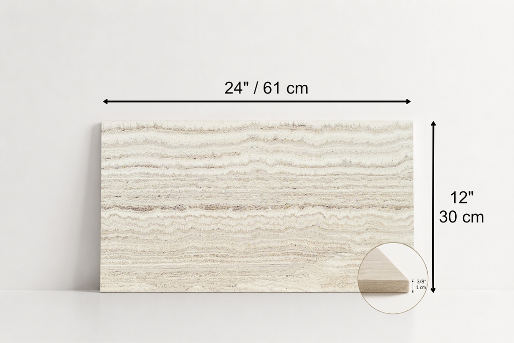 TILE BEIGE HONED TRAVERTINE 12" x 24" x 3/8 VEIN CUT