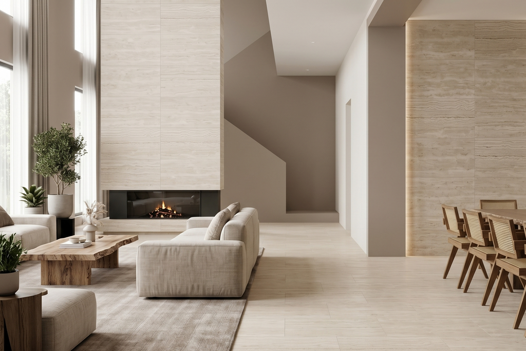 TILE BEIGE HONED TRAVERTINE 18" x 36" x 3/4 VEIN CUT