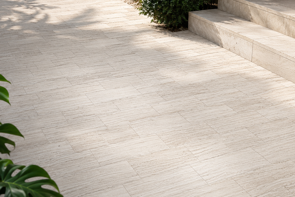 PAVERS BEIGE HONED TRAVERTINE 6" X 12" X 1 1/4" VEIN CUT
