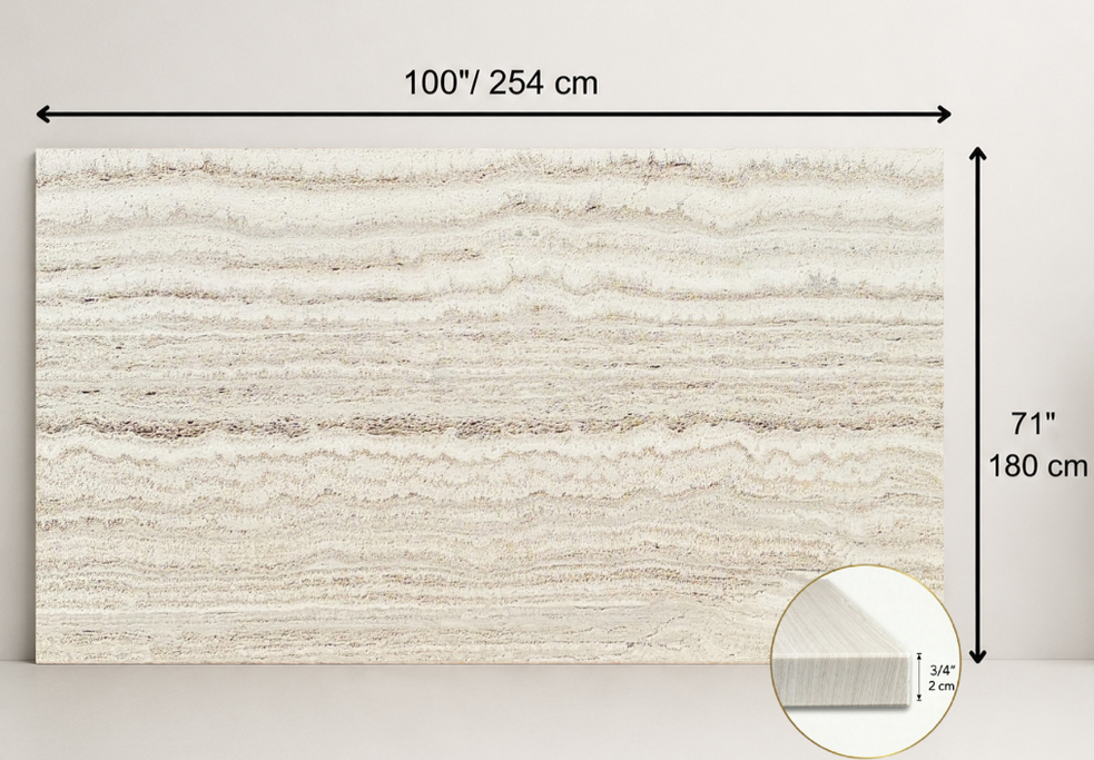 SLAB BEIGE HONED TRAVERTINE 71" x 100" x 3/4" VEIN CUT