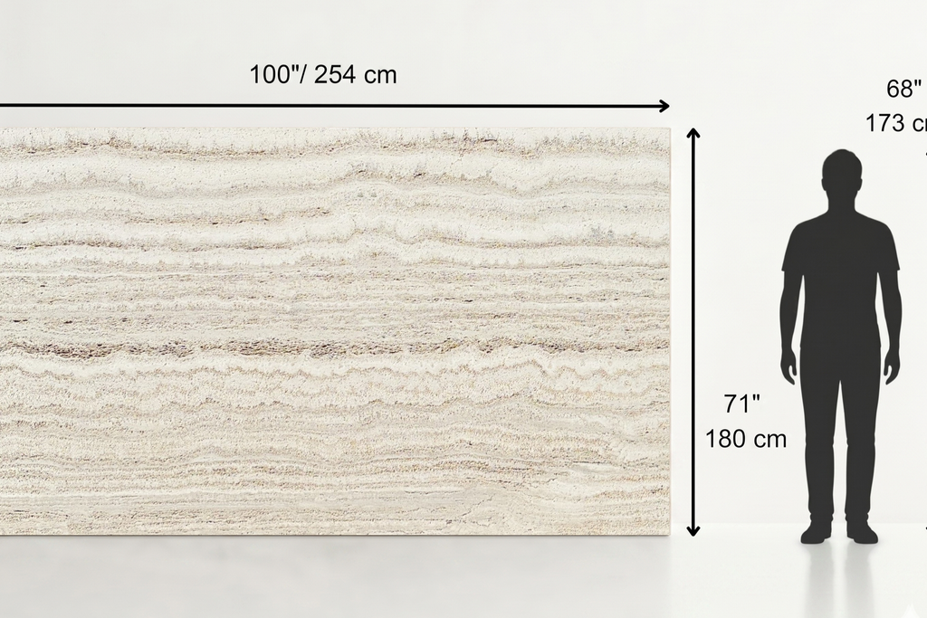 SLAB BEIGE HONED TRAVERTINE 71" x 100" x 3/4" VEIN CUT