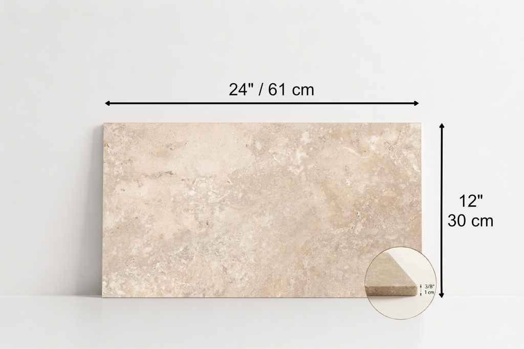 TILE BEIGE LEATHER TRAVERTINE 12" x 24" x 3/8 CROSS CUT