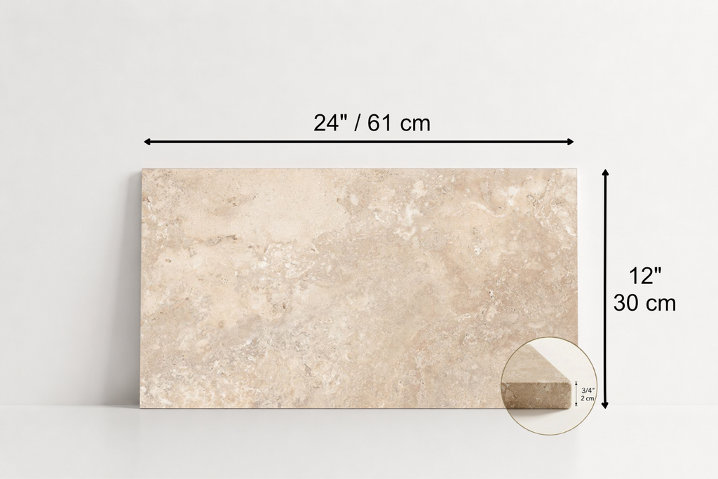 TILE BEIGE LEATHER TRAVERTINE 12" x 24" x 3/4 CROSS CUT
