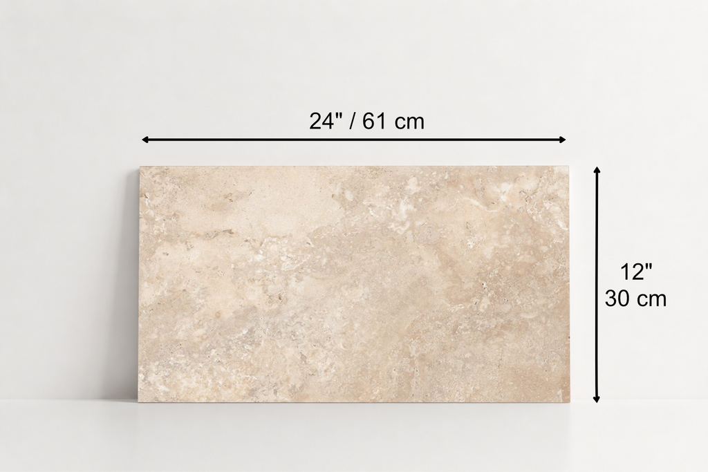 PAVER BEIGE LEATHER TRAVERTINE 12" X 24" X 1 1/4" CROSS CUT