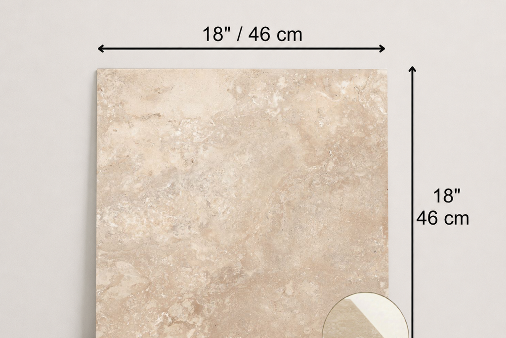 TILE BEIGE LEATHER TRAVERTINE 18" x 18" x 3/8 CROSS CUT