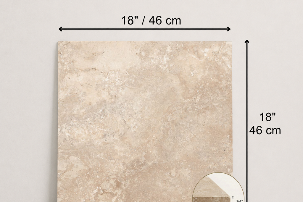 TILE BEIGE LEATHER TRAVERTINE 18" x 18" x 3/4 CROSS CUT
