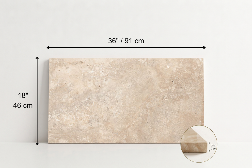 TILE BEIGE LEATHER TRAVERTINE 18" x 36" x 3/8 CROSS CUT