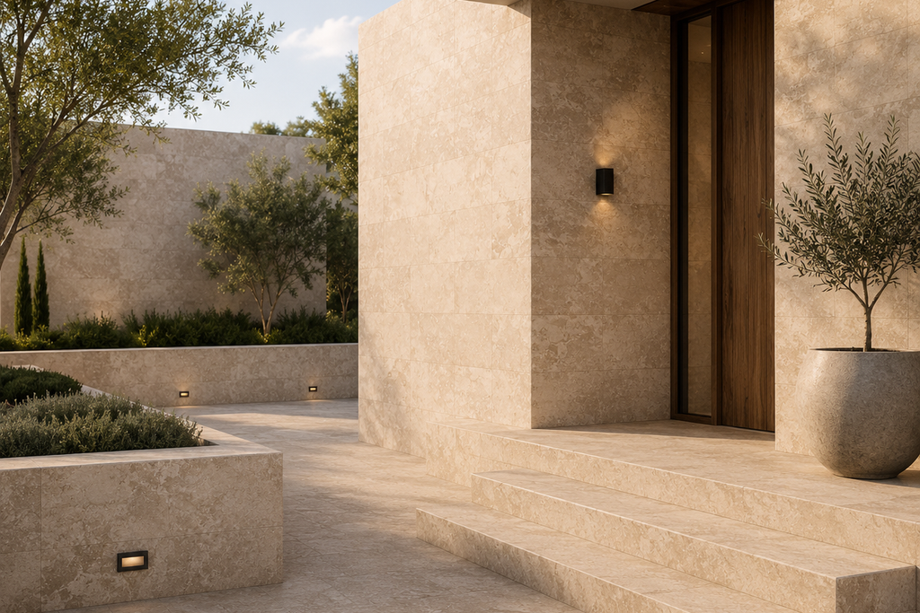 SLAB BEIGE LEATHER TRAVERTINE 71" x 100" x 3/4" CROSS CUT