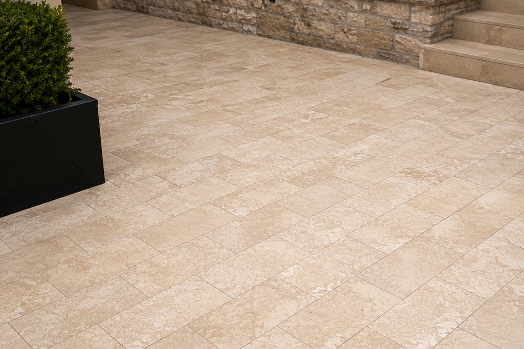 PAVERS BEIGE LEATHER TRAVERTINE 6" X 12" X 1 1/4" CROSS CUT