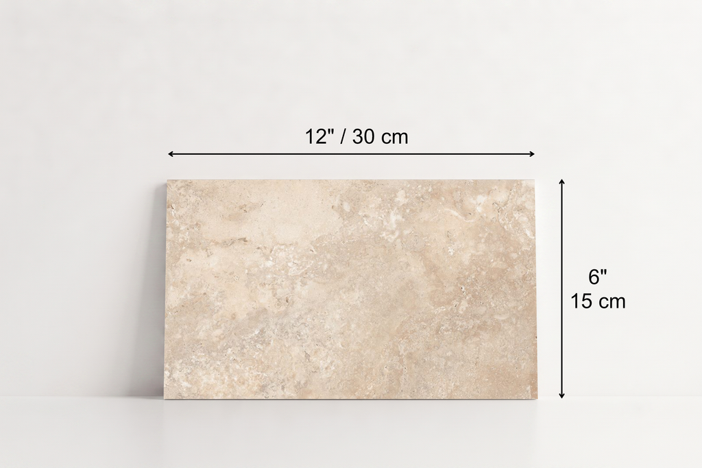 PAVERS BEIGE LEATHER TRAVERTINE 6" X 12" X 1 1/4" CROSS CUT