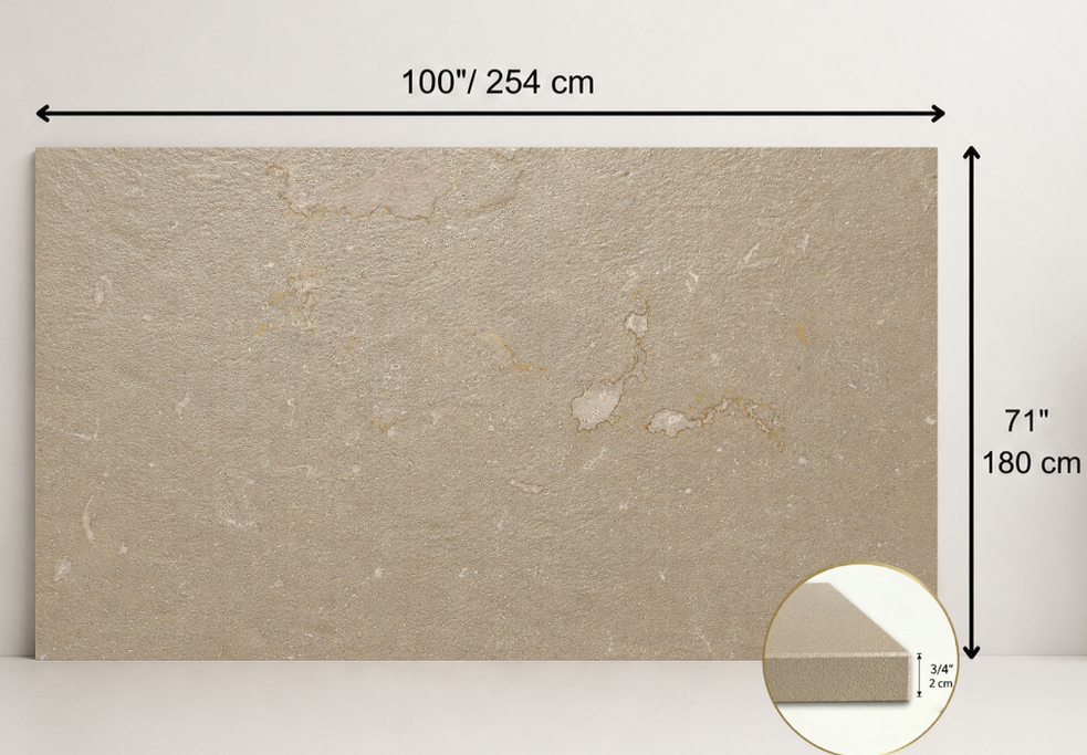 SLAB BEIGE LEATHER TRAVERTINE 71" x 100" x 3/4" CROSS CUT