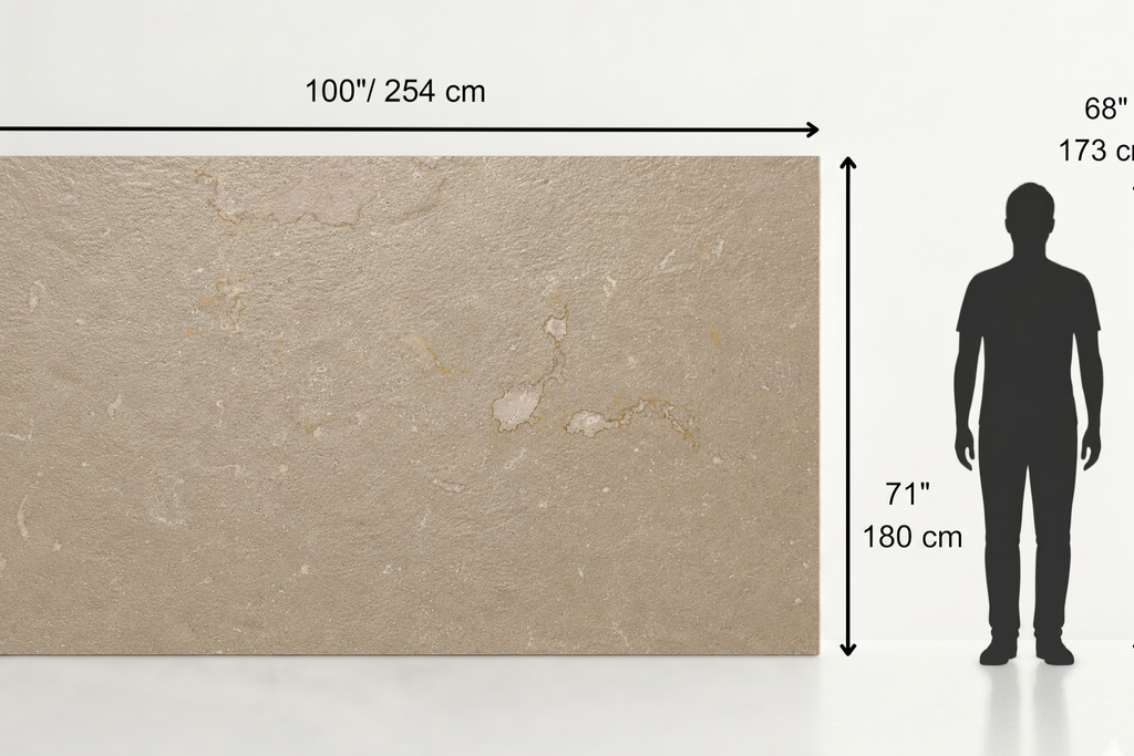 SLAB BEIGE LEATHER TRAVERTINE 71" x 100" x 3/4" CROSS CUT