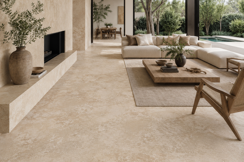TILE BEIGE LEATHER TRAVERTINE 18" x 18" x 3/4 CROSS CUT