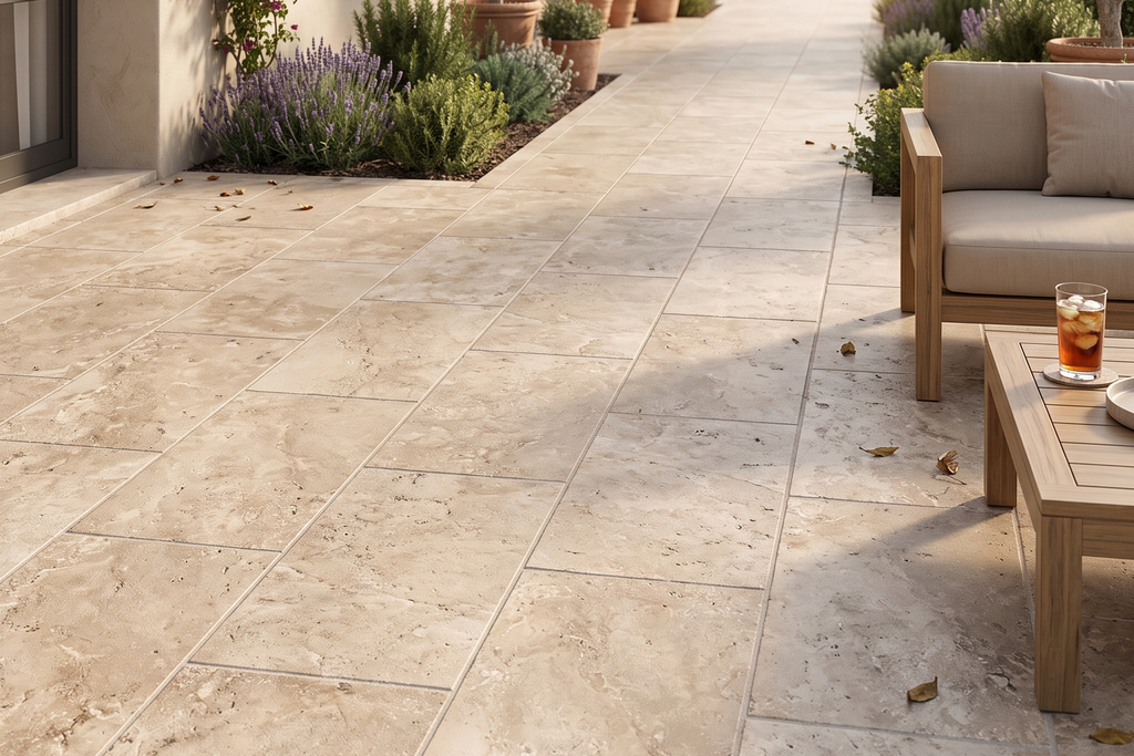 PAVERS BEIGE LEATHER TRAVERTINE 12" X 24" X 1 1/4" CROSS CUT