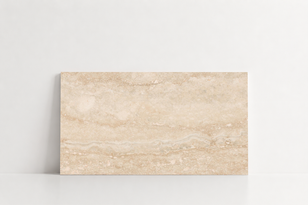 PAVERS BEIGE LEATHER TRAVERTINE 12" X 24" X 1 1/4" VEIN CUT