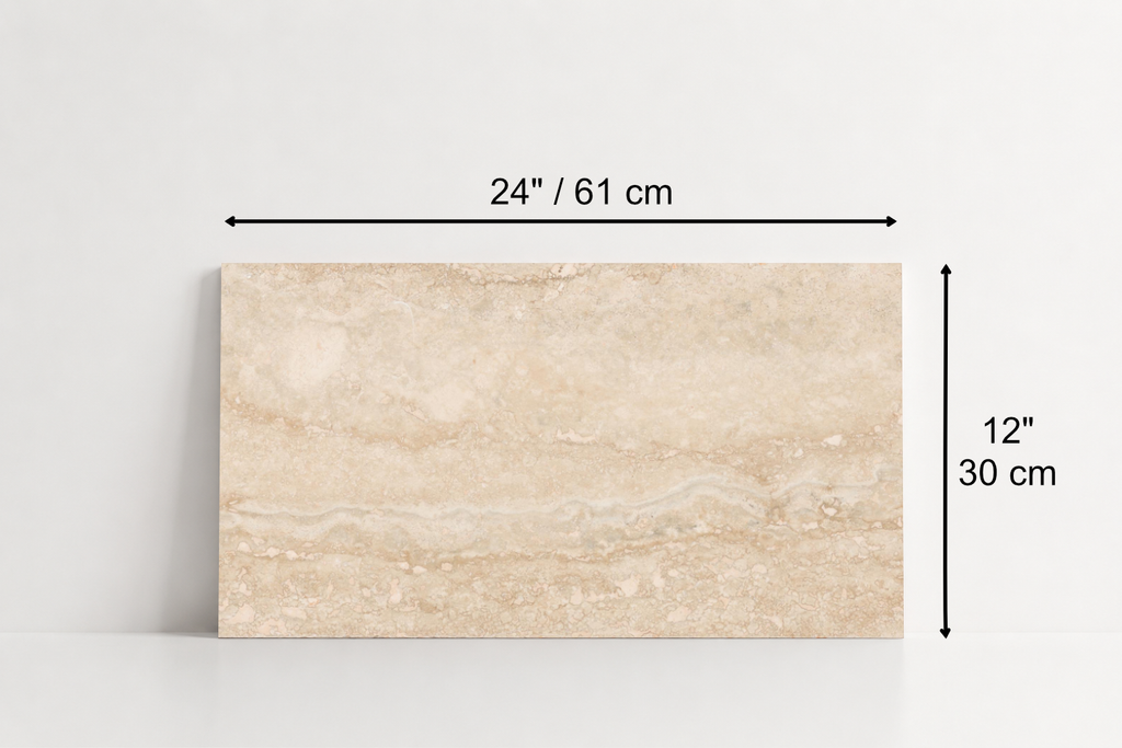 PAVER BEIGE LEATHER TRAVERTINE 12" X 24" X 1 1/4" VEIN CUT