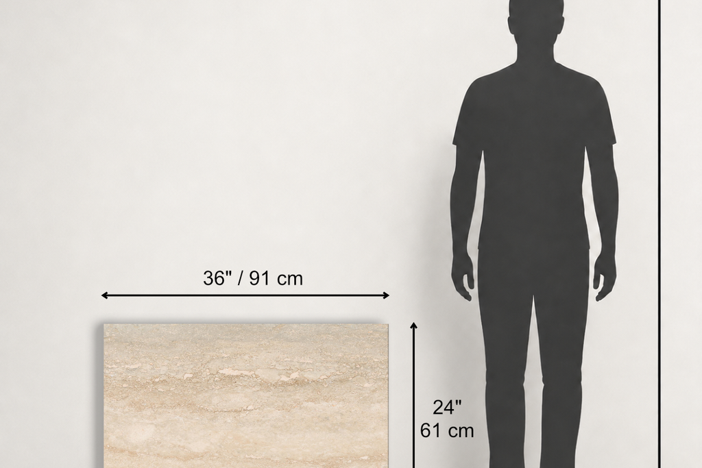 TILE BEIGE LEATHER TRAVERTINE 24" x 36" x 3/4 VEIN CUT