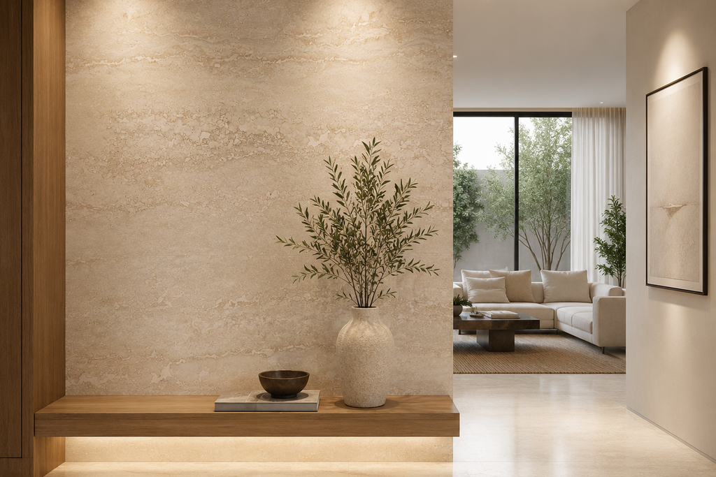 SLAB BEIGE LEATHER TRAVERTINE 71" x 100" x 3/4" VEIN CUT